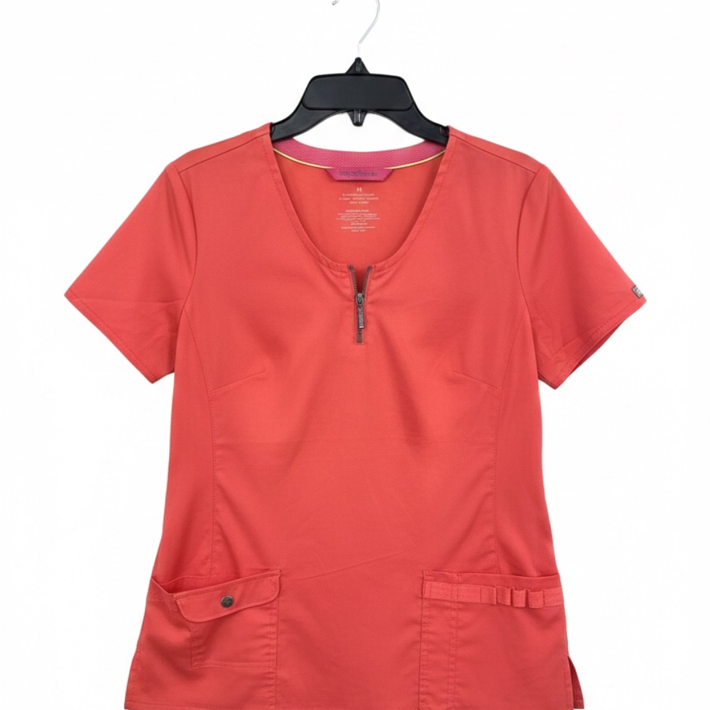 Koi Happiness Zip-Neck Scrub Top - Coral/Watermelon Pink